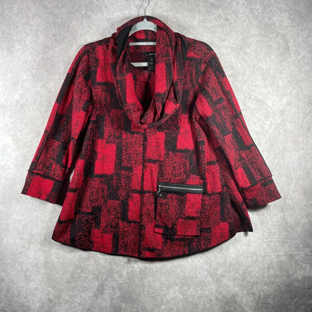 Ali Miles Top Womens Small Red 3/4 Sleeves Crew Neck Casual Office‎ Artsy Mature